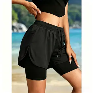 Women’s lightweight summer sports shorts, double-layer running shorts with pockets,summervibes