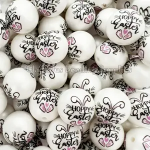 20mm Hoppy Easter Print Acrylic Bead, Easter, Bunny Beads, Bubblegum, Chunky Round, Gumball, Beading Supplies, Spring