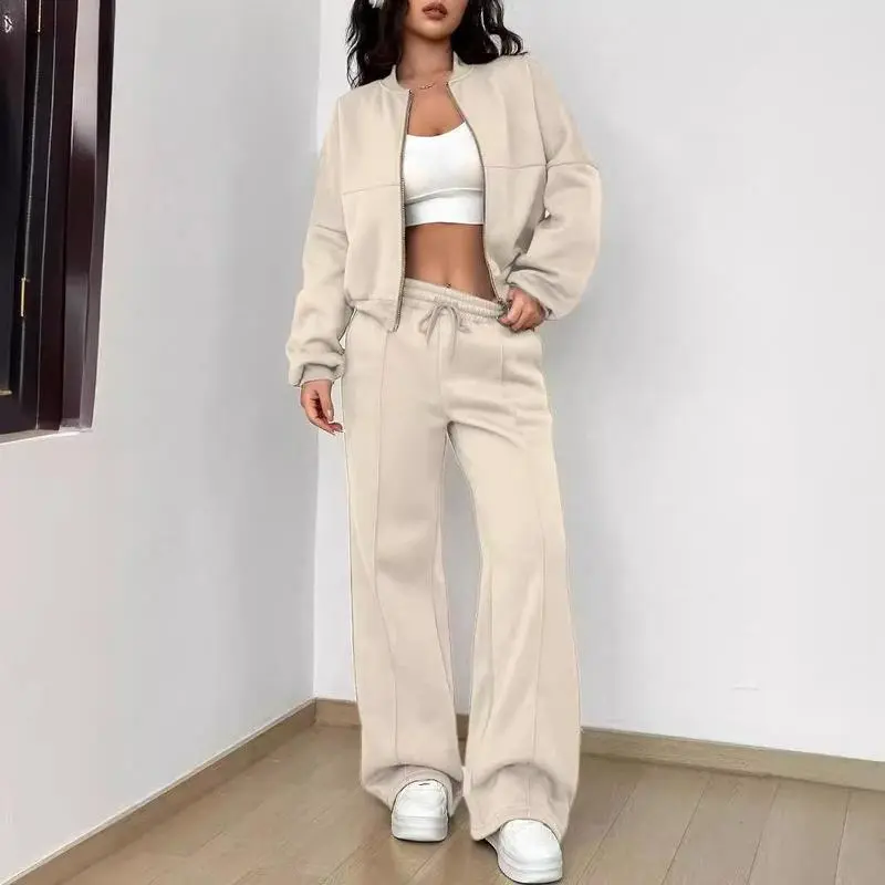 Matching Sets Women Casual Tracksuit Two Pieces Set Loose O Neck Long Sleeves Zipper Cardigan Drawstring Wide Leg Pants Jogger Matching Sets Women Casual Tracksuit Two Pieces Set Loose O Neck Long Sleeves Zipper Cardigan Drawstring Wide Leg Pants Jogger