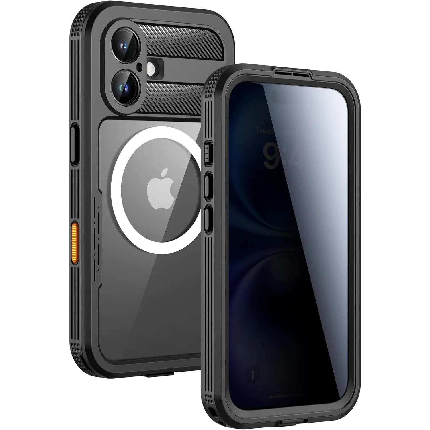 Lanhiem Magnetic for iPhone 16 Waterproof Case, Built-in Privacy Screen Protector, Compatible with MagSafe, Anti-Spy Full Body Phone Case for iPhone 16 6.1", Black
