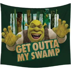 POP Creations Shrek Get Outta My Swamp Large Tapestry  – Funny Wall Hanging for Bedroom, Cool Meme Aesthetic Banner Decor for Dorms