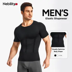 Nebility Mens Core Compression Shirt - Abdominal Sculpting Shapewear to Define Abs & Boost Confidence, Breathable, Quick-Dry Workout Shirts for Men Menswear Gym Tops