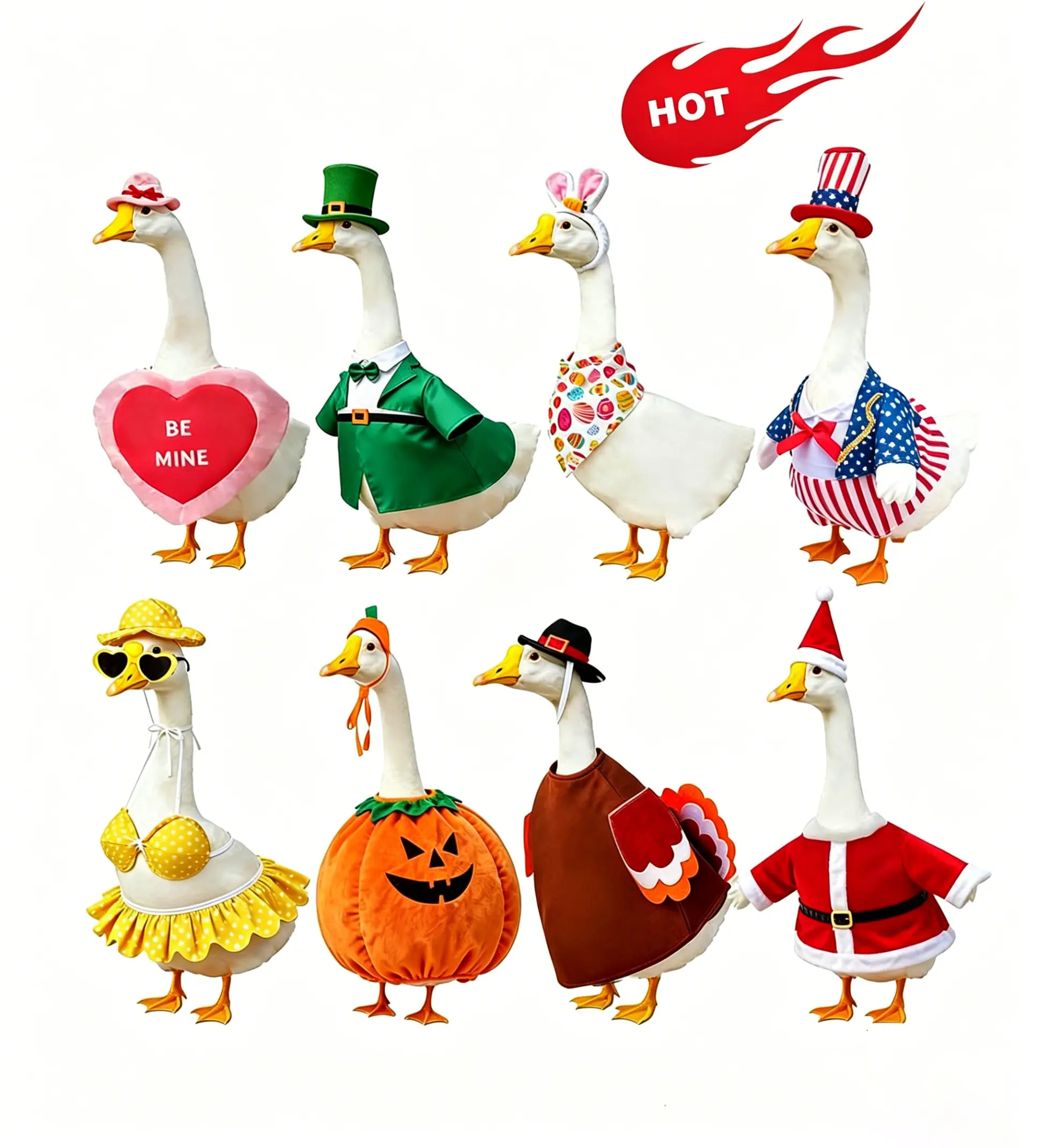 DIY 8-Piece 23-in Spooky Holiday-Themed Porch Goose Outfit Set (whs-23in8pcs-1) - Cloth Ornaments for Upgrade, Colorful Motifs for Plain Pieces, Gift Idea for Halloween Christmas Easter Decor (Decorative Goose Not Included)