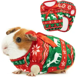 Guinea Pig Clothes - 2 Pack Christmas Warm Vest Pet Costume for Guinea Pigs Rabbit Bunny Ferret Chinchilla Kitten Puppy Small Animals - Cute Plaid Cozy Fleece Pet Shirts for Winter Holidays PLUSH CHRISTMAS GUINEA PIG VES