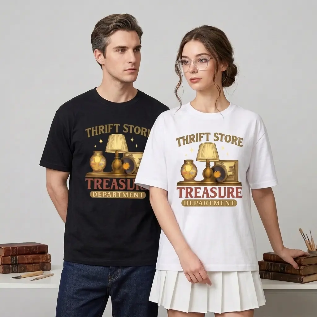 Men's 100% Cotton Short-Sleeve Graphic T-Shirt - Classic Casual Thermal Jumper, Thrift Store Treasure Department Themed, Thrifter Gift, Regular Fit, Fashionable Funny Outfit