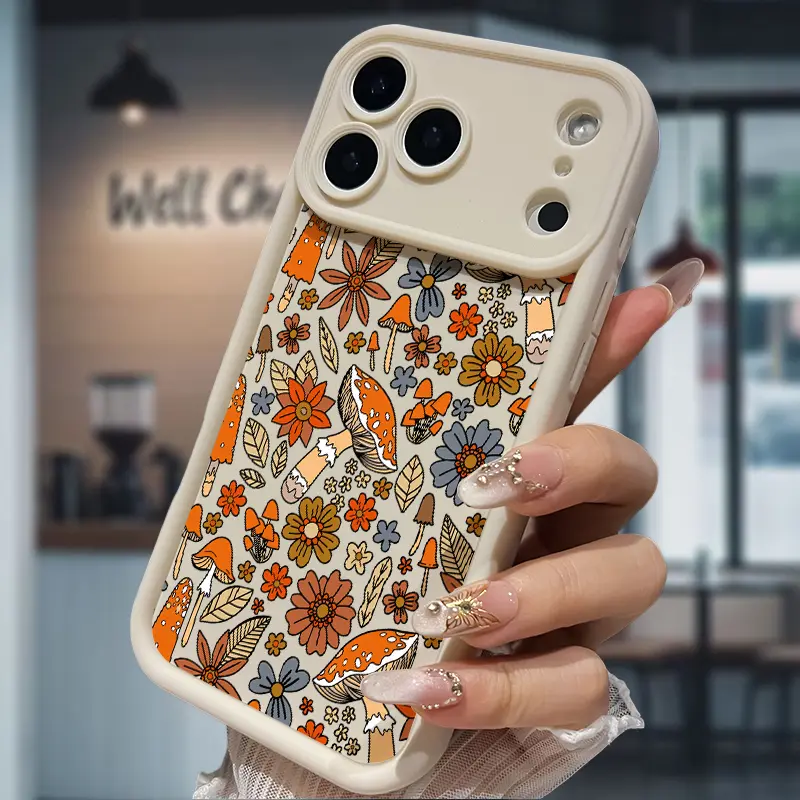 Boho Woodland Mushroom Print Protective Cellphone Case, Shockproof Silicone TPU Bumper Drop Protection Soft Cover for iPhone 17 Air,16,15,14,13,12,11 Pro Max Plus,X,XS - E-Commerce Accessories Casing, Holiday Gift Idea