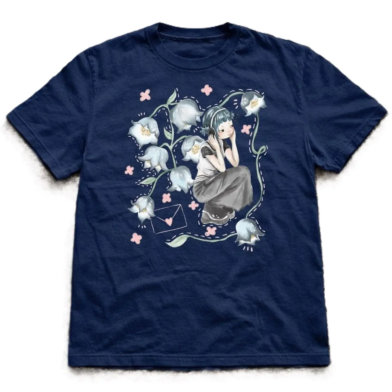 Y2K Navy blue anime girl graphic tee Size S-5XL