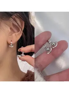 Earrings niche design high-end cross universe planet Saturn retro metal stud silver pin earrings women summer