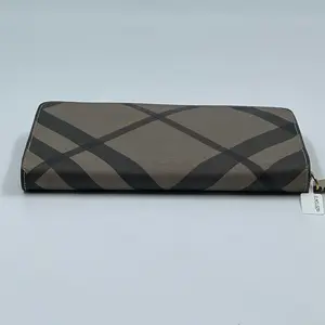 Pre-owned BURBERRY leather wallet Smoked Check Coated Canvas and Zip Around BR3Fei