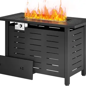 40 in Propane Fire Pit Table by Aoxun, 50,000 BTU Outdoor Gas Fire Table with Waterproof Cover, Rectangular Steel Fire Table with Lid and Lava Rock for Outdoor, Patio, Backyard,Metal Black
