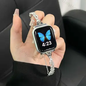 Luxury Tiny CZ Copper Band For Apple Watch All Sizes S9-S11 with Elegant Butterfly Design and Secure Chain