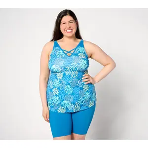 Denim & Co. Beach Criss Cross Front Tankini with Swim Short