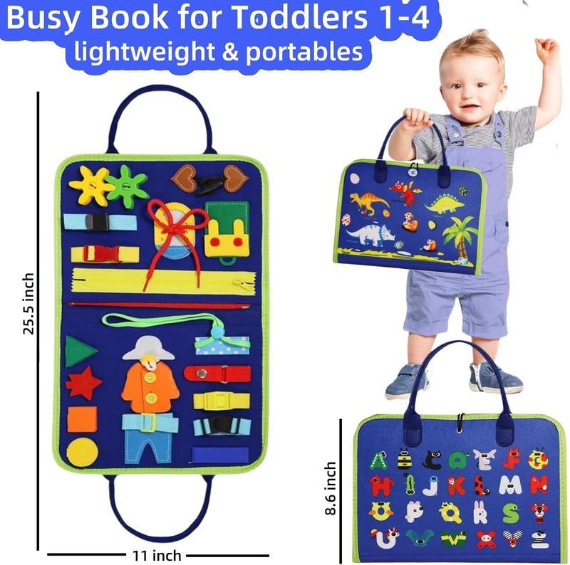 Summer Busy Board Montessori Toys for 1-3 Year Old Boys, Educational Sensory Busy Book for Toddlers 2-4, Learning Activities Toy for Airplane & Car Travel, Blue 3-Page Design
