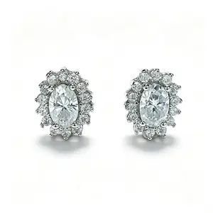 Oval Moissanite Stud Earrings EA1001  0.5ct D Color Fashion Jewelry For Women Daily Party Fine Gift
