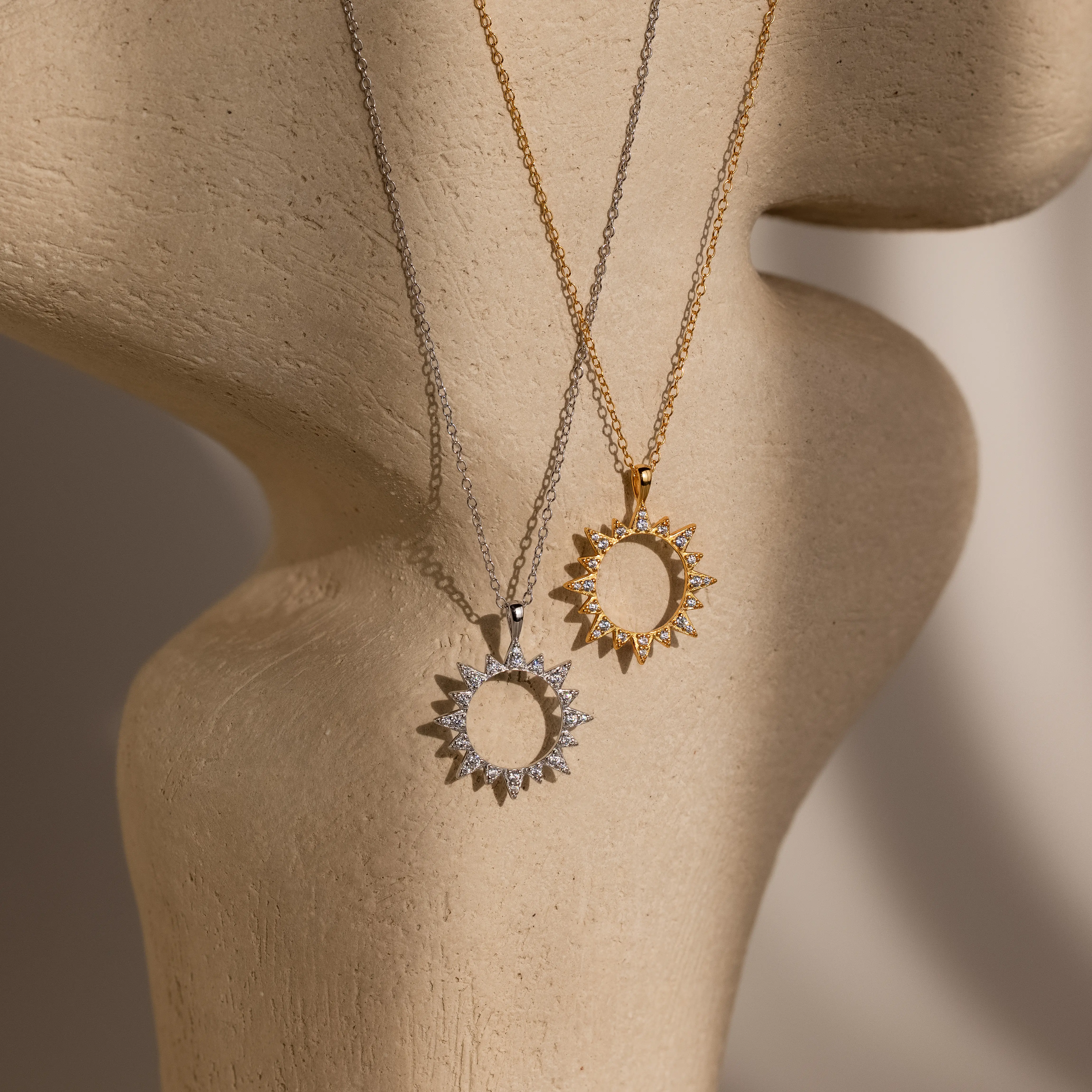 Pave Sun Necklace by Caitlyn Minimalist - Celesttial Diamond Sun Pendant Necklace in Gold & Silver - Boho Summer Jewelry - Gift for Her