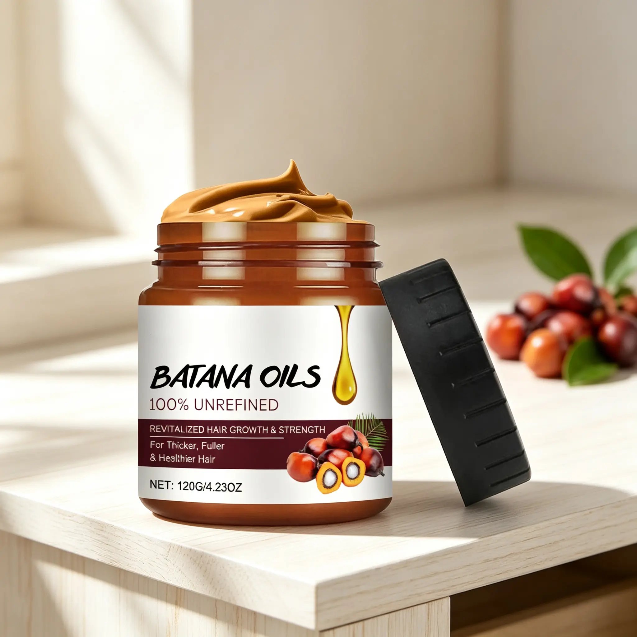 Unrefined Batana Oil for Hair Growth, Lightweight Nourishing Treatment for Thicker, Fuller, and Smooth Hair, Daily Care for Dry Damaged Strands - 120ml, Natural Hair Care Routine, Healthier-Looking Strands
