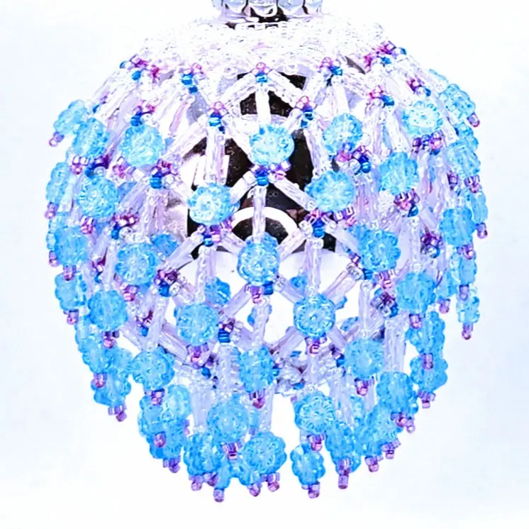 Pinked Blue Flowers: Handmade Beaded Glass Ornament Shiny Pink Purple & Blue Beads Hanging Decoration 3x3.65 inches