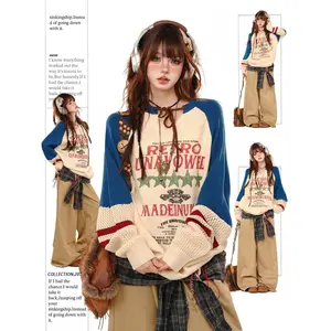 y2k spot ivy new merala blue college style sweater women's early autumn loose and thin lazy hollow top Womenswear Hoodie