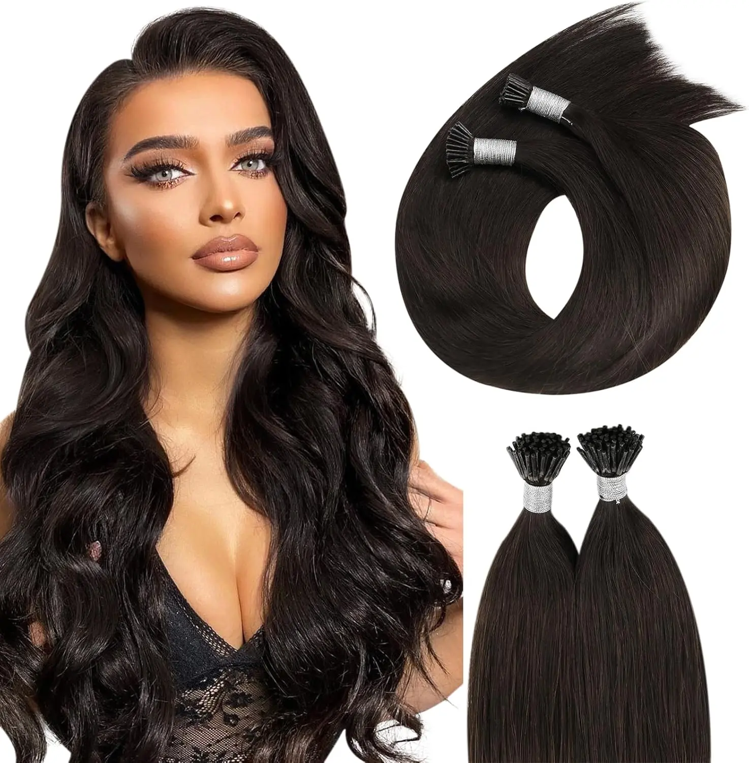 I Tip Human Hair Extensions Long Straight Real Remy Human Hair, 12-20 Inch Cold Fusion I-Tip Extensions for Women, 30g 50 Strands Natural Soft Tangle-Free Hair, Full Head Needs 5-6 Packs Realistic Hairpiece