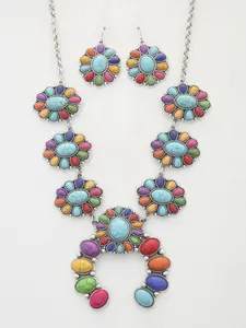 New Western Rodeo Horse Concho Necklace & Earring Set