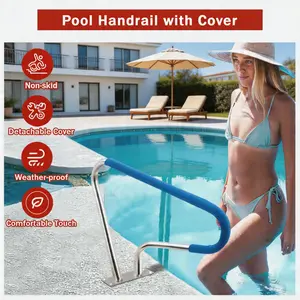 GARVEE 32"x22.5" Pool Handrail – 304 Stainless Steel Inground Pool Safety Rail, Non-Slip Blue Grip, 375LBS Heavy Duty Grab Bar for Pools & Spas, Rust & Weather Resistant
