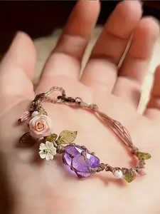 Bohemian Rose Crystal Bracelet, Elegant Handmade Floral Design, Perfect for Daily Wear, Parties, Holidays, Gift for Girlfriend