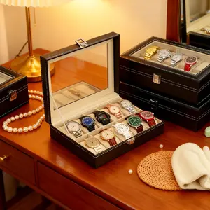Portable 10 Slot Watch Collector Box, Modern Faux Leather Watch Display Case with Lock, Removable Cushions for Travel Storage and Gift Presentation, Ideal Easter and Father's Day Gift