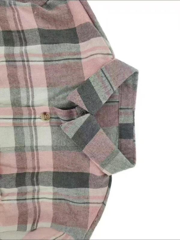 Color Block Plaid Collared Shirt Jacket, Wide Loose Casual Shirt for Everyday Wear, Versatile Layering Top for Women