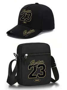 "boston" 23 Digital Pattern Print Set, Unisex Baseball Cap and Crossbody Bag, Street Fashion Outdoor Sports Hat and Bag, Adjustable Gift, Quality Caps