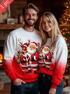 Men's Christmas Fleece Pullover Sweatshirt, Casual Long Sleeve Round Neck Top, Basic Warm Winter Shirt, Perfect Boyfriend Gift