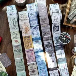 Vintage Receipt Theme Decorative Tape Roll, Writing Paper Material, Recycled Ticket Series Journal Stationery Bottle Sticker, Scrapbook Materials