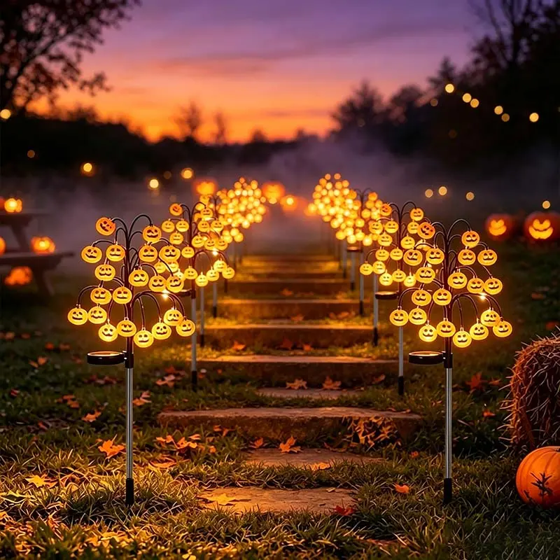 Solar Pumpkin Stake LED Lights 20-Head - 8 Lighting Modes, Auto On/Off, Weather-Resistant Outdoor Landscape Decoration for Front Yard, Porch, Walkway, Garden, Lawn - Halloween & Fall Party Decor