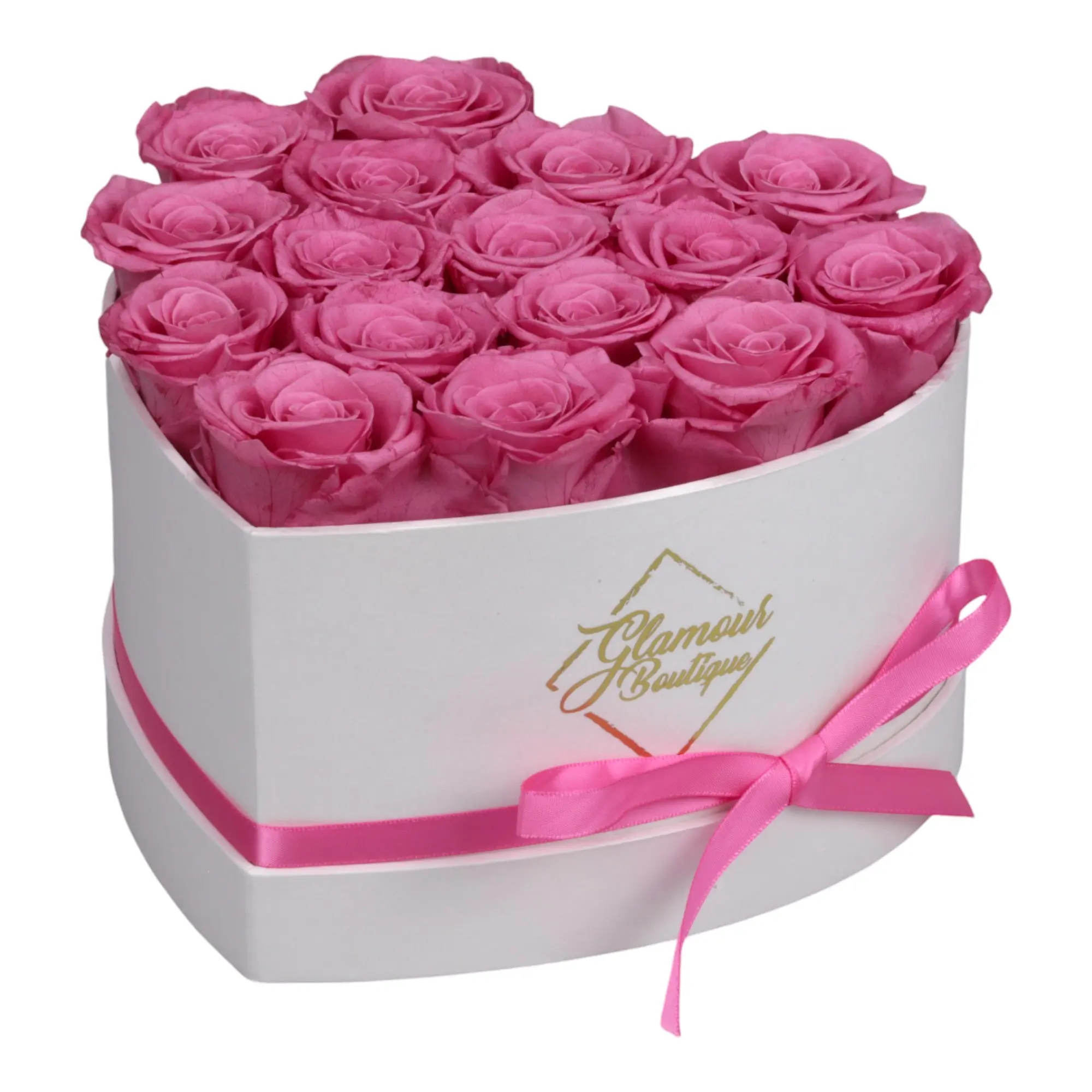 GLAMOUR BOUTIQUE Immortal Love Decorative Artificial Flowers Box - 16 Pink Roses, White Heart Ornaments for Birthday, Bedroom Home Decor GLAMOUR BOUTIQUE Immortal Love Decorative Artificial Flowers Box - 16 Pink Roses, White Heart Ornaments for Birthday, Bedroom Home Decor