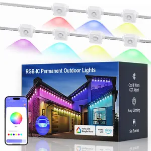 RGBIC permanent outdoor light for home use (with smart app and remote control), IP67 waterproof, smart RGB eaves light, DIY scene modes, music synchronization, light chasing effect, suitable for holiday decorations and home décor.