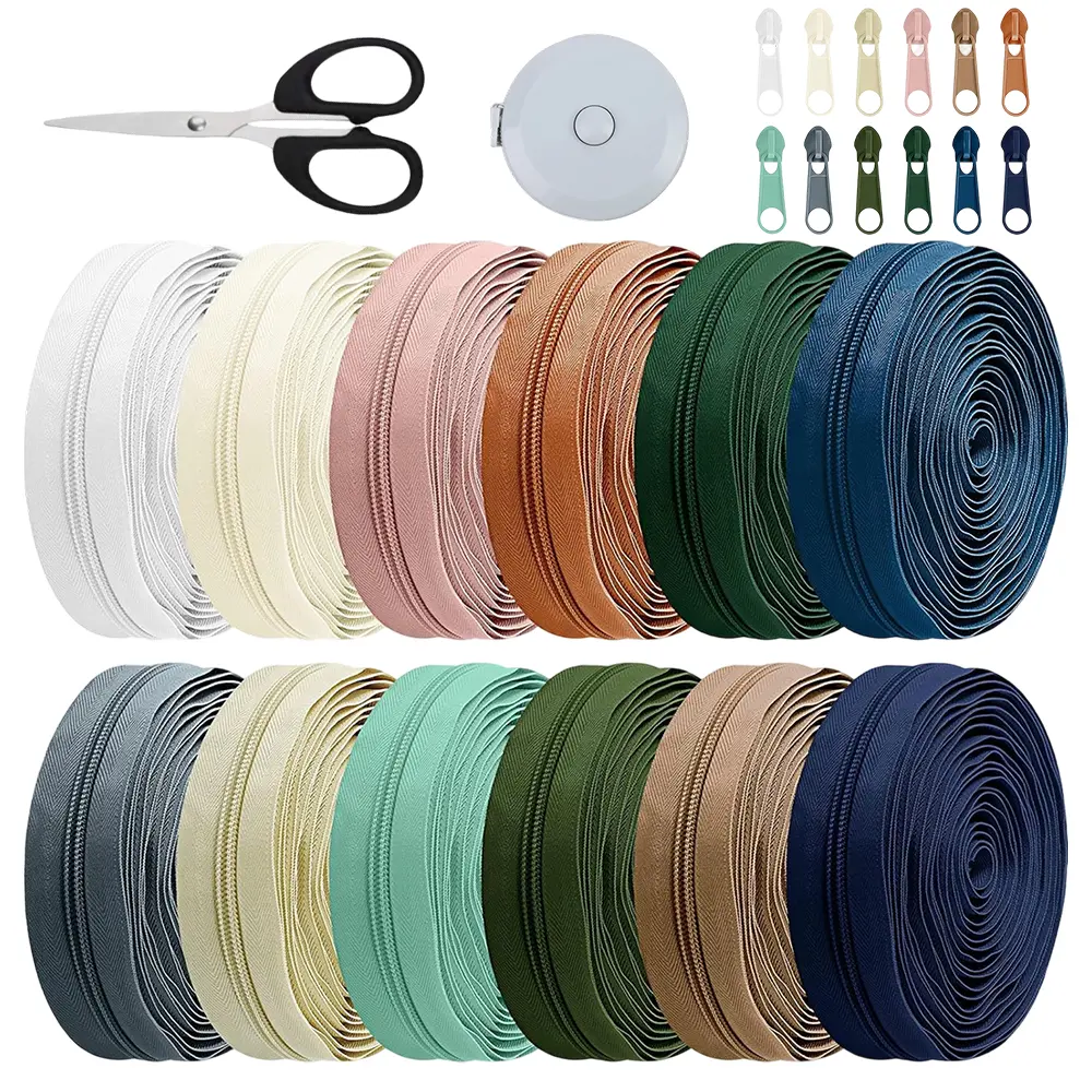 12 Pcs 36 Yards #5 Nylon Coil Zippers with 120Pcs Pull Heads, Scissor, Ruler, Assorted Lengths Sewing Zipper for DIY Sewing Crafts Zipper Tape for Clothes, Bag, Purse Making Supplies Kit - Home Improvement.
