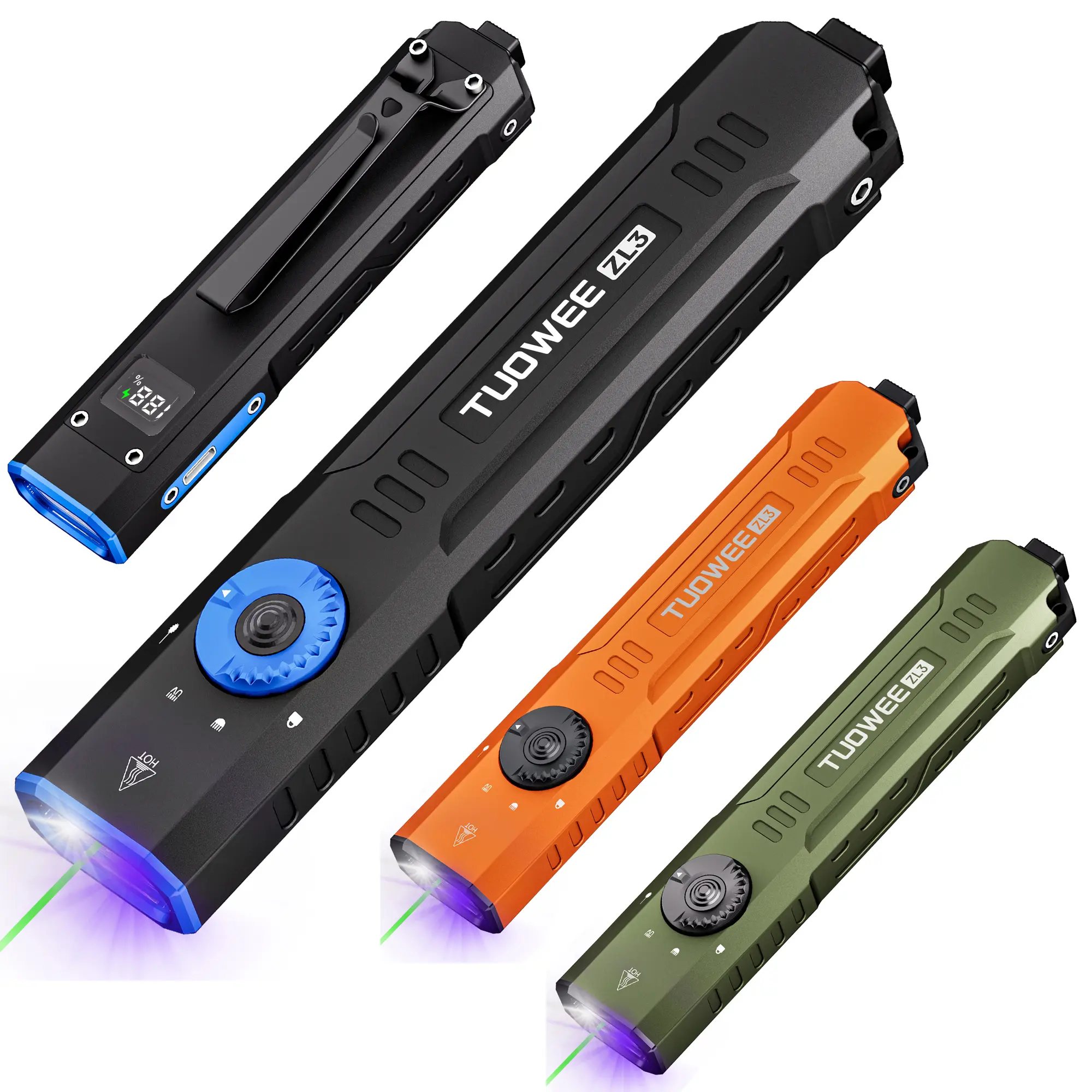 PASIION 1000 Lumens Rechargeable EDC Flat Pro Flashlight with Green Beam, UV and White LED Combo, Portable Pocket Lights, Outdoors Emergency