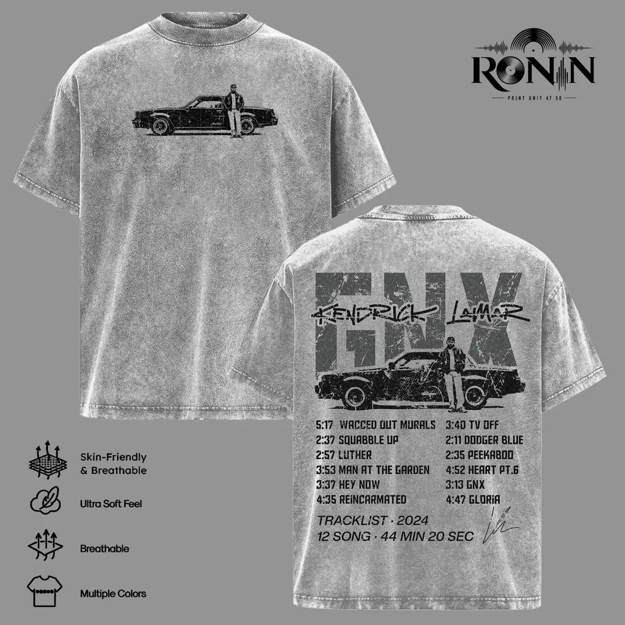 Kendrick 2024 Album Graphic T Shirt, Unisex Vintage Washed Heavyweight Cotton Top, Oversized Double Sided Short Sleeve Hip Hop Streetwear with Seamless Collar, Tshirt, Apparel, Shortsleeve, Classic, Soft, Vintage Shirts