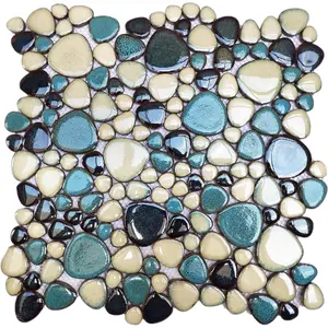 Pebble Tiles 5 Sheets, Aqua Teal Blue Mosaic Tiles for Accent Wall Backsplash, Pebble Tile for Bathroom Shower Floor