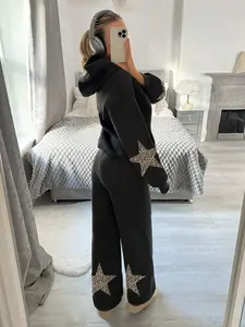 Women's Leopard Stars Print Hoodie & Wide Leg Pants Set, Casual Loose Fit Two-Piece, Fall & Winter Street Fashion Womenswear
