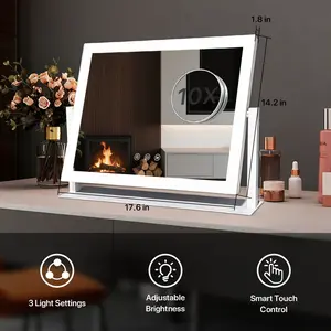 GLITGATE Vanity Mirror with Lights, LED Makeup Mirror with Dimmable 3 Color Modes, Touch Screen Control Vanity Based Mirror Desk Mirror Square White