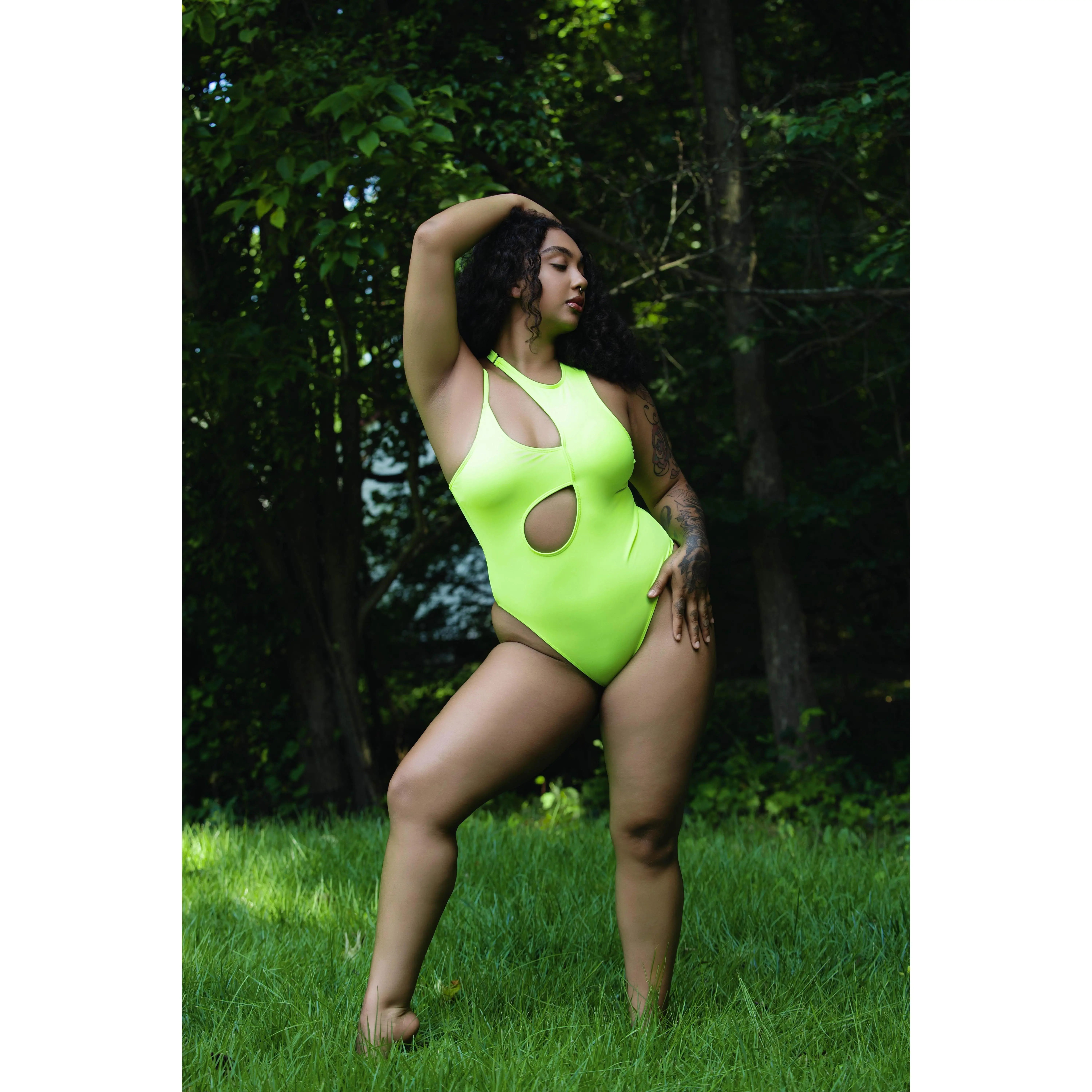 Lime Green You Happy Cut-Out One-Piece Swimsuit
