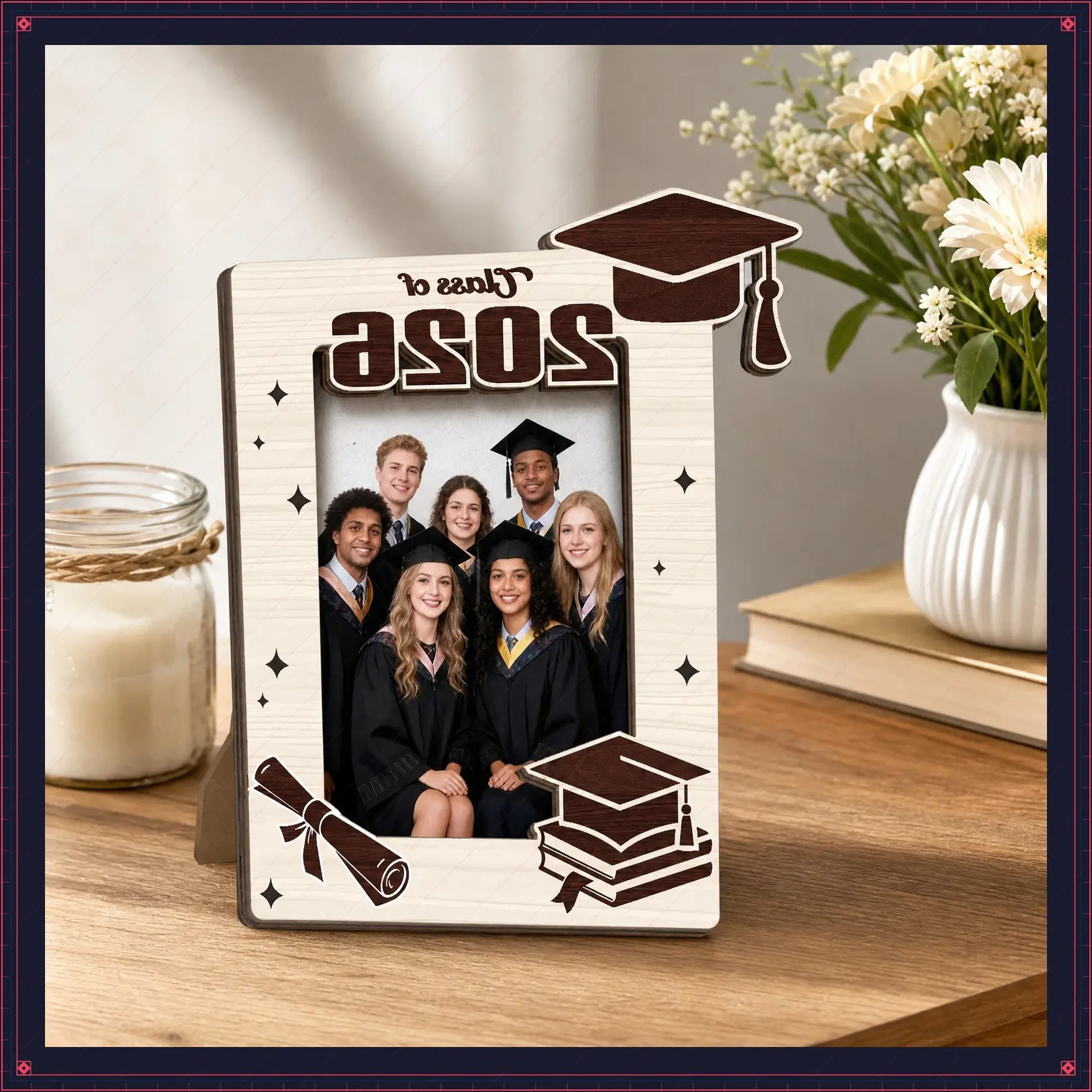 Summervibes 2026 Graduation Gift Wooden Photo Frame , Commemorative Keepsake & Gift for Graduates,Perfect for Daughters, Sons, and Friends,Boyfriend,Girlfriend,Brother