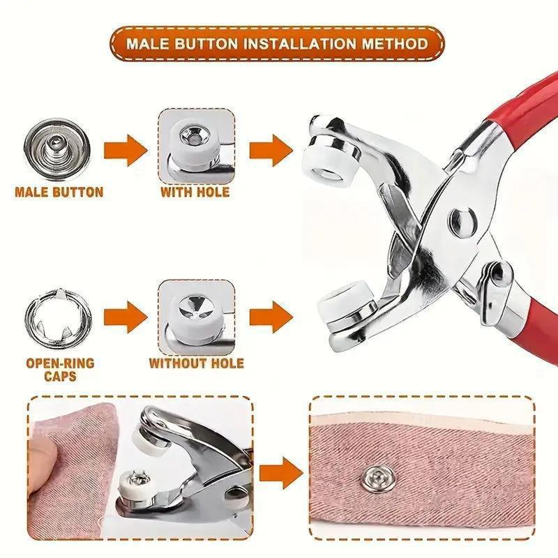 Including 100pcs Invisible Colored Metal Buckle & 1 Count Manual Pressure Pliers,Household Sewing Accessories for DIY Handicraft Clothing & Hat,Buttons & Pliers Tool Kit,Seamless Stitching Sewing Kit Tools,Sewing Supplies Crafts.