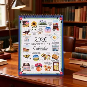 Elegant 2026 New Year Wall Calendar, Buckett List 2026 Planner, Ideal for Journal Lovers, Travel Planning, Home Decor, Small Gift