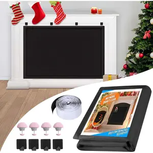 Fireplace Draft Cover, Fireplace Blocker Blanket Stops Heat Loss, Adjustable Fire Place Draft Stopper with Hook and Loop Tapes Black 36" W x 32" H