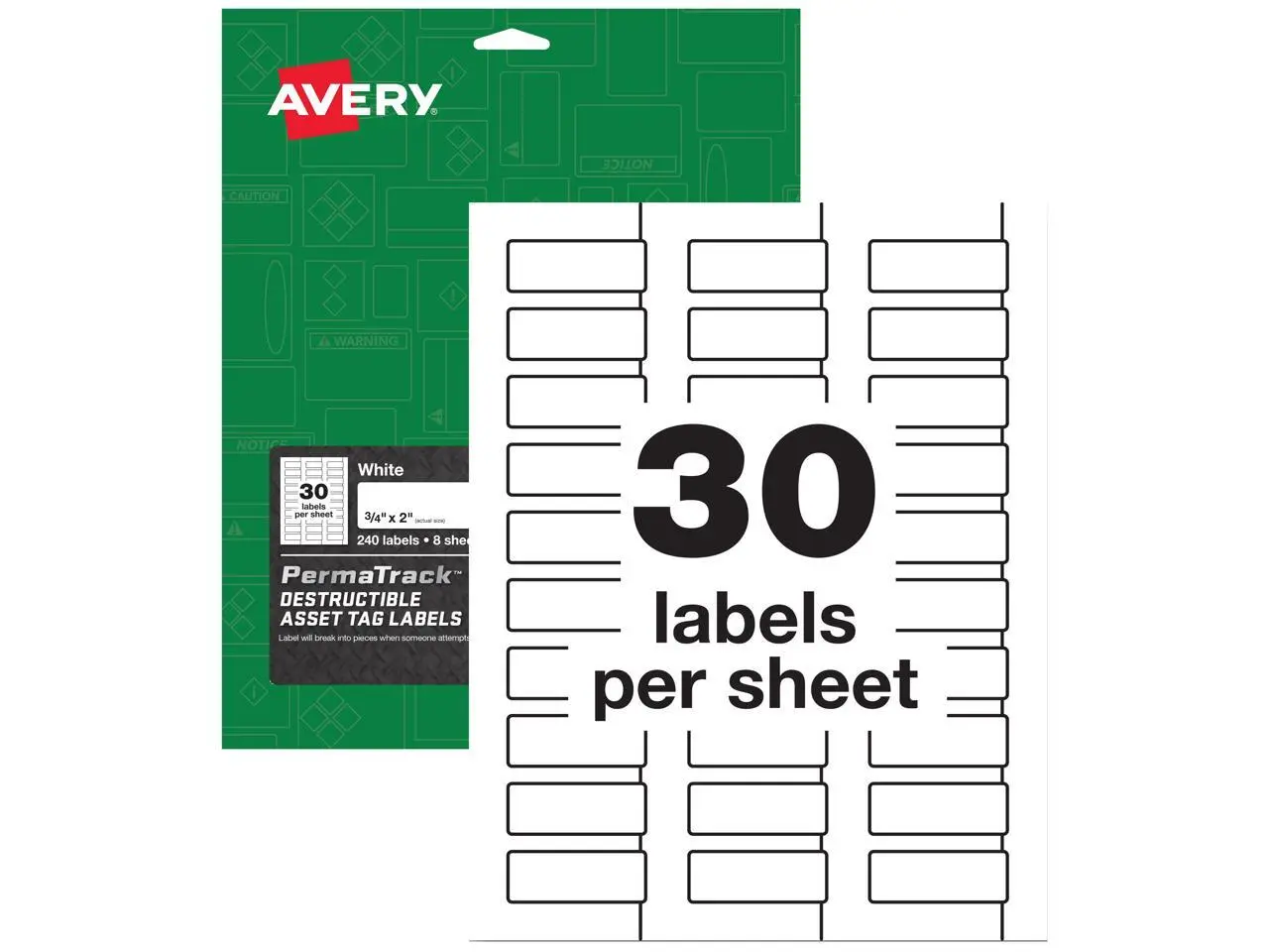 Avery PermaTrack Destructible Asset Tag Labels, 3/4" x 2", 240 Asset Tags (60531)