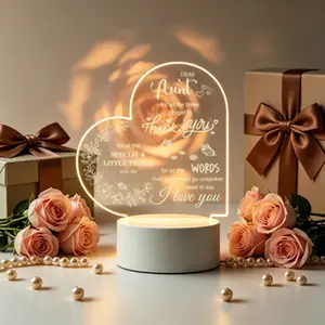 Dear Aunt Flat Acrylic LED Night Light, Heart Floral Sentimental Thank You Lamp, Aunt Birthday Mother's Day Gift Warm Glow Desktop Bedside Bedroom Decor Lamp,summervibes