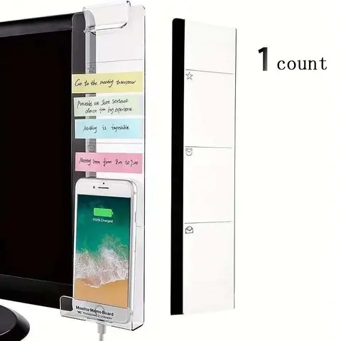 Computer Monitor Memo Board, Clear Computer Message Board without Phone Holder, Office Supplies Computer Sticky Note Clip, Home Office Accessories Office Desktop Message Office Decoration, Desktop Accessory