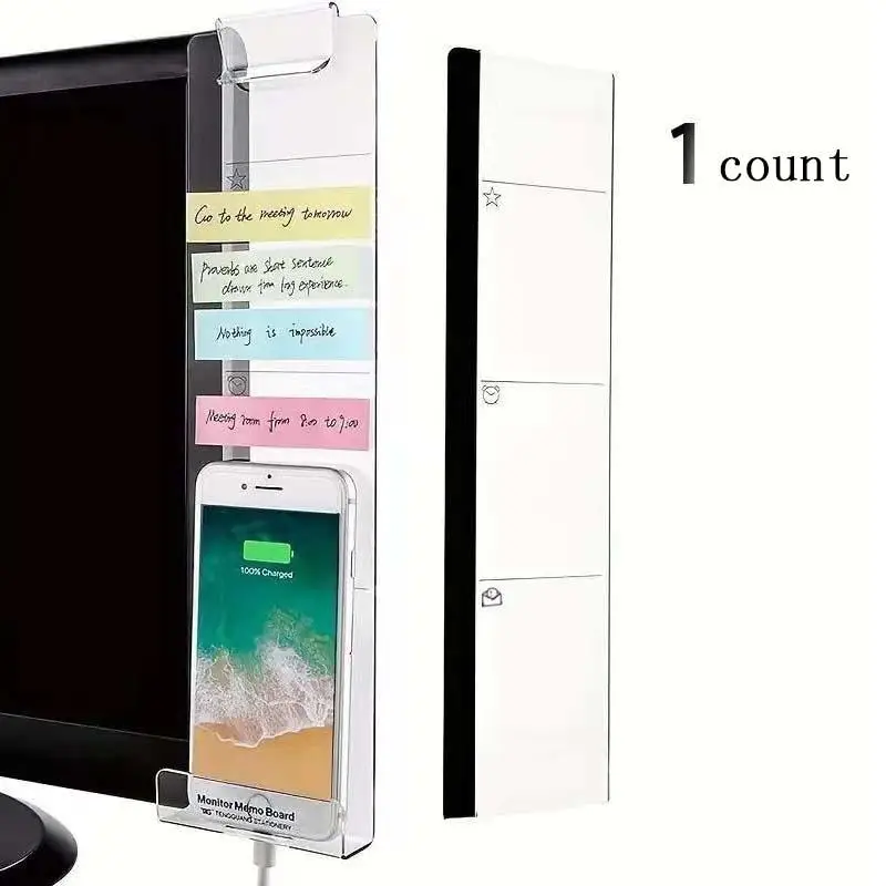 Computer Monitor Memo Board, Clear Computer Message Board without Phone Holder, Office Supplies Computer Sticky Note Clip, Home Office Accessories Off