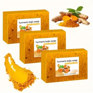 3-Piece Ginger Set: 100g X 3 Turmeric Granules Soap, Moisturizing Kojic Soap, Deep Cleansing, Moisturizing, Hydrating, Rich in Ginger Extracts, Gentle Formula, Suitable for All Skin Types
